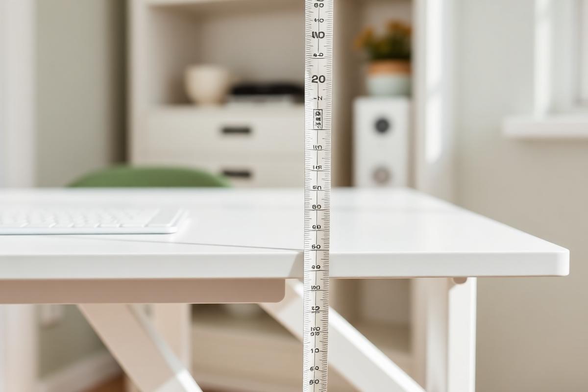Measuring tape beside a white sit-stand desk