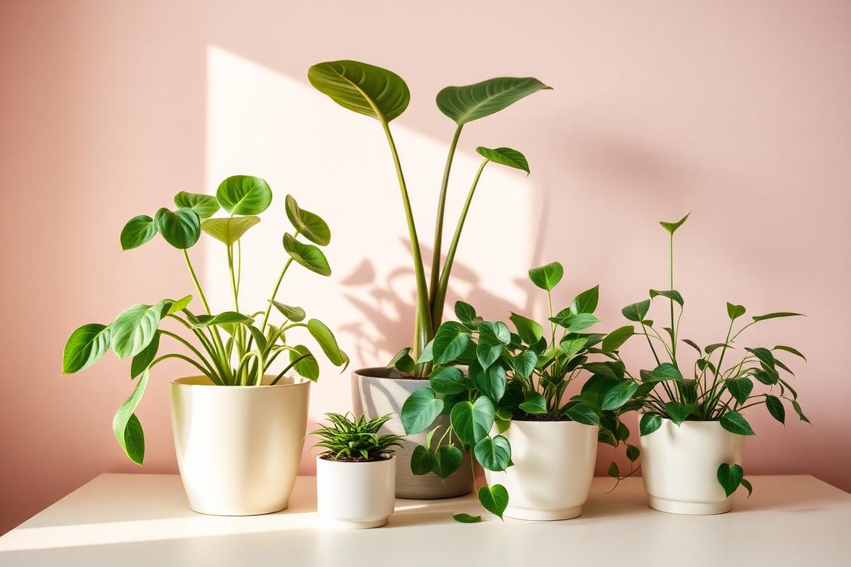Small trailing plant on a floating shelf above a desk