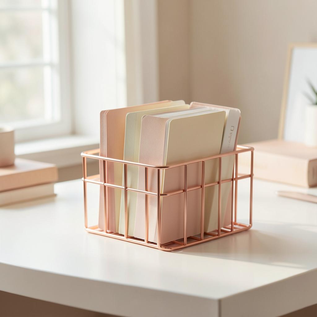 Hanging File Desk Organizer, Rose Gold Wire Metal by U Brands
